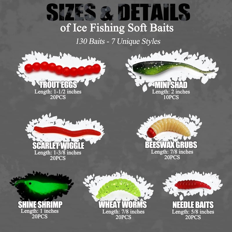 VMSIXVM Ice Fishing Jigs Lures, 180, 170, 160Pcs Glow Micro Winter Jig Heads Hooks Soft Plastic Worm Baits kit for Crappie Walleye Panfish, Ice Fishing Gear Equipment Tackle Accessories - Image 3